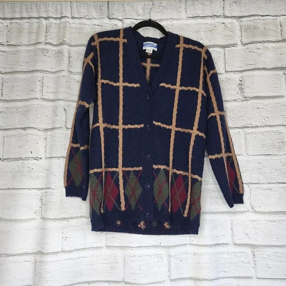 Pendleton Knockabouts Womens Cardigan Sweater Navy Size S 100% Virgin wool